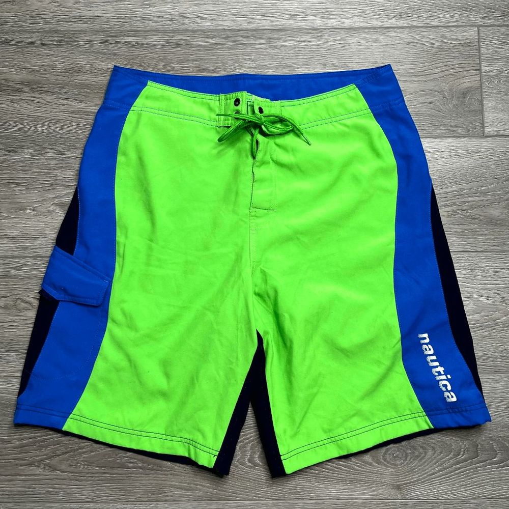 Nautica Swimming Trunks Board Shorts Size 34W Blue Green